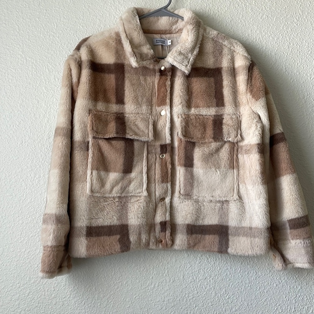 Beginning Boutique Cropped Plaid Fur Shacket
